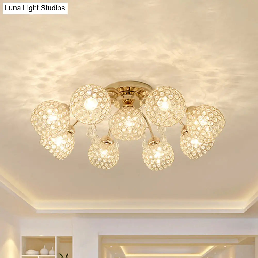 DecorBites™ DecorBites™ Minimalist Gold Semi-Flush Mount Light with Crystal-Embedded Shade - 6/9 Heads Ceiling Fixture