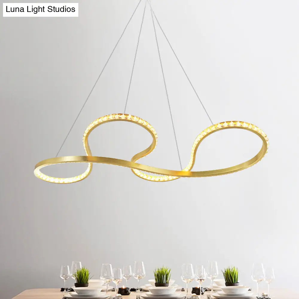 Minimalist Gold Twist Crystal Chandelier Pendant Light - LED Ceiling Lighting for Dining Room in Warm/White Light