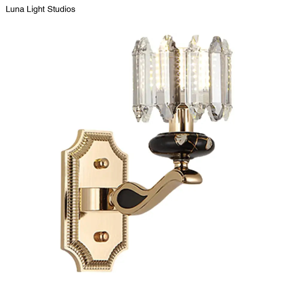 DecorBites™ DecorBites™ Minimalist Gold Wall Sconce Light - Faceted Glass, Cylindrical Design - Bedroom Wall Mount Lamp