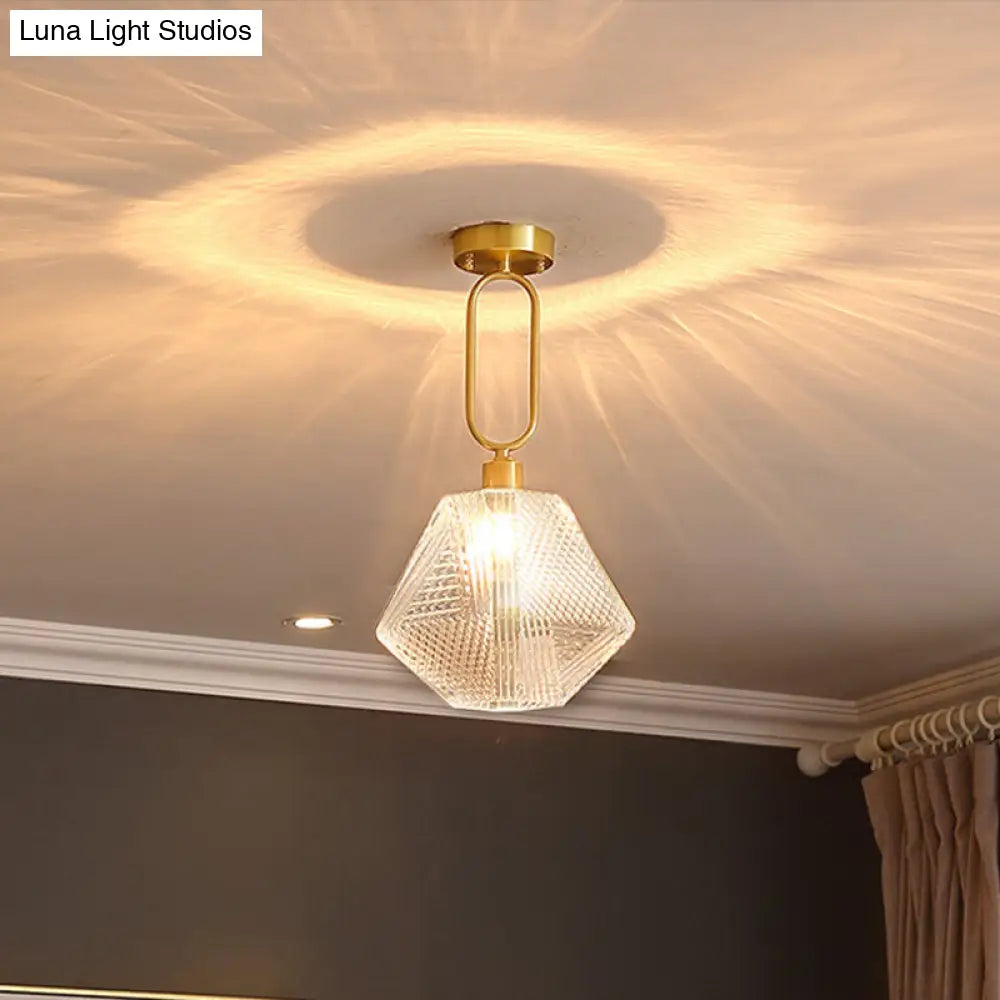 Kit de lámpara de techo minimalista hexagonal semiempotrada con bombilla de cristal prismático transparente