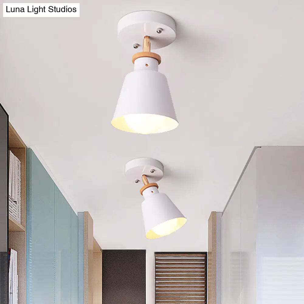 DecorBites™ DecorBites™ Minimalist Iron Semi Flush Ceiling Lamp in White/Green with Adjustable Rod - Conical Flush Lighting Fixture, 1 Bulb