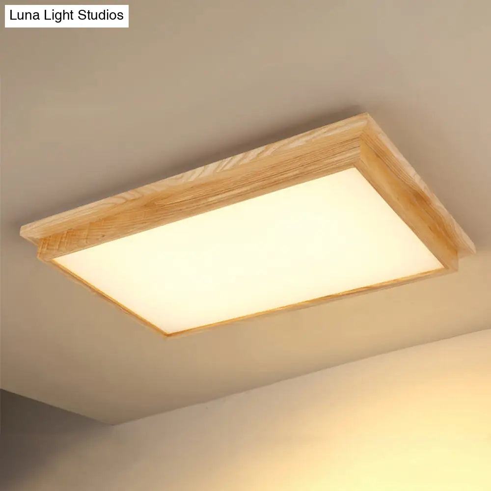 DecorBites™ DecorBites™ Minimalist LED Flush Mount Lighting with Ash Wood Design - Rectangle Living Room Ceiling Lamp