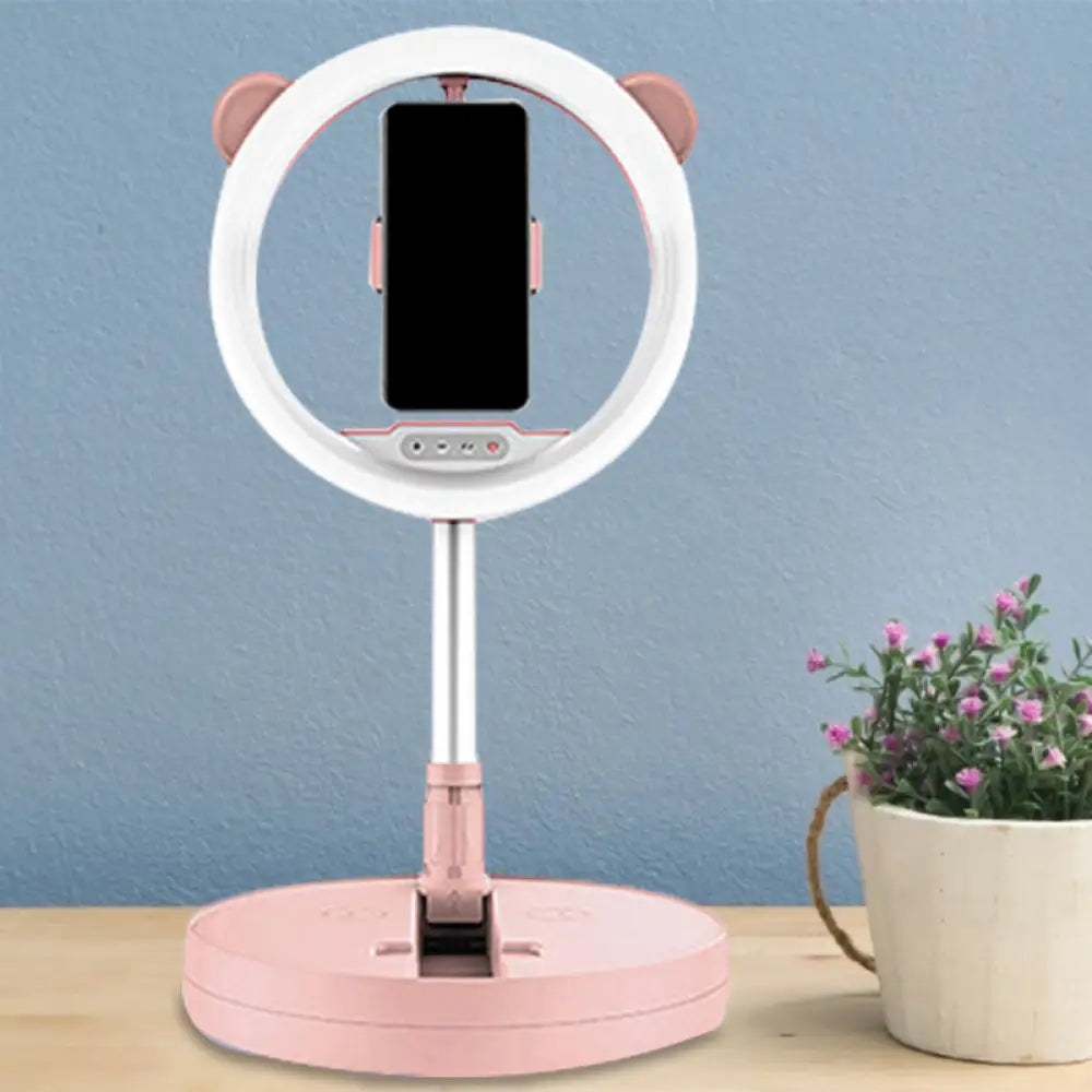 DecorBites™ DecorBites™ Minimalist Metal Mobile Phone Support with Circular Make-Up Light & USB Port - Black/White LED Fill-in Lighting