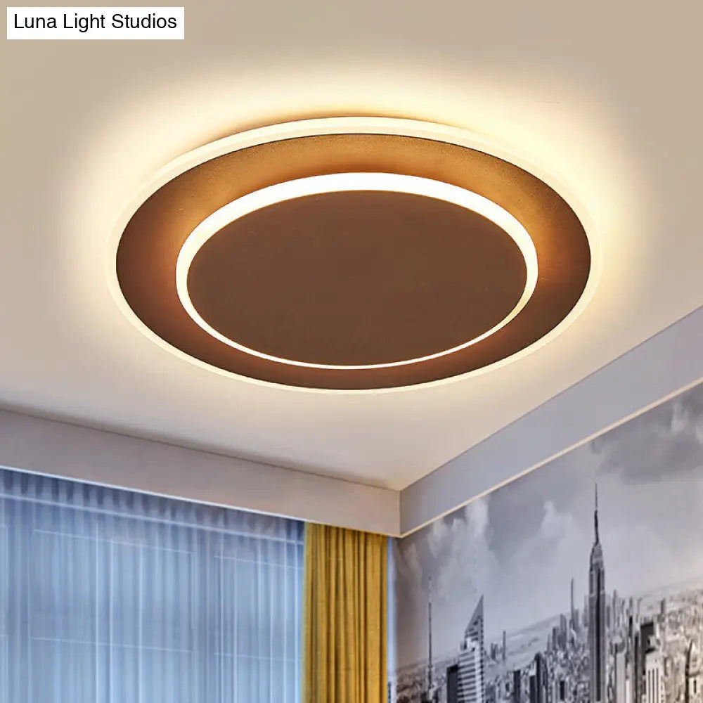 DecorBites™ DecorBites™ Minimalist Round Acrylic LED Flush Mount Ceiling Light - 16"/19.5" Width in White/Coffee Finish, Warm/White Light Options