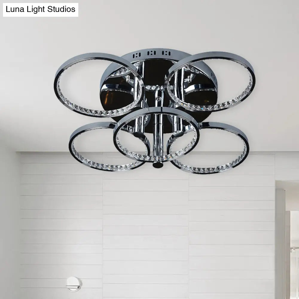 DecorBites™ DecorBites™ Minimalist Silver Circle Crystal LED Semi Flush Mount Light for Living Room - Warm/White Glow