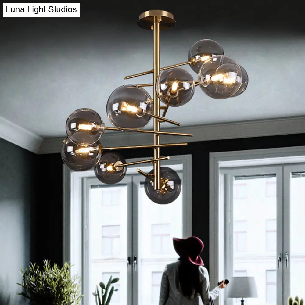 DecorBites™ DecorBites™ Minimalist Smoke Gray Glass Semi Flush Mount Light with Brass Accents - 6/9 Light Globe Shaped Fixture