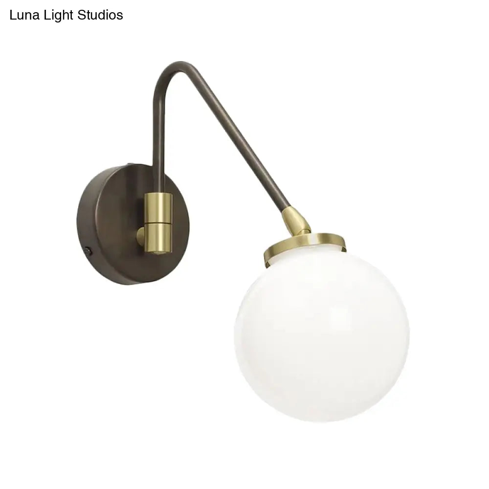 DecorBites™ DecorBites™ Minimalist White Glass Sconce Wall Light with Angled Black-Gold Arm