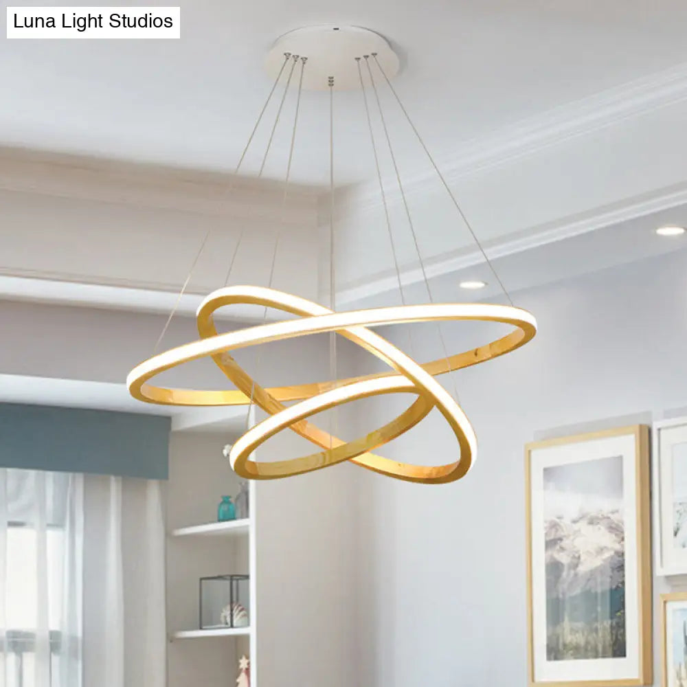 Minimalist Wood Rings Chandelier Pendant Light – Beige, LED, 21"/25" Width