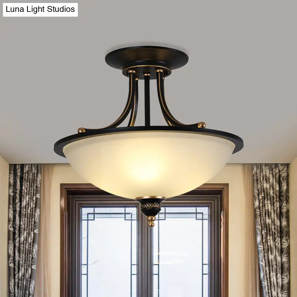 DecorBites™ DecorBites™ Minimalistic 3-Light Semi Flush Bowl Ceiling Mount in Black with Frosted White Glass