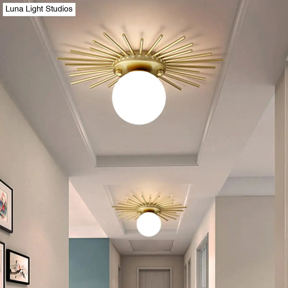 DecorBites™ DecorBites™ Minimalistic Gold Spherical Flush Mount Lighting w/ Frosted Glass Shade - 1 Bulb Ceiling Fixture