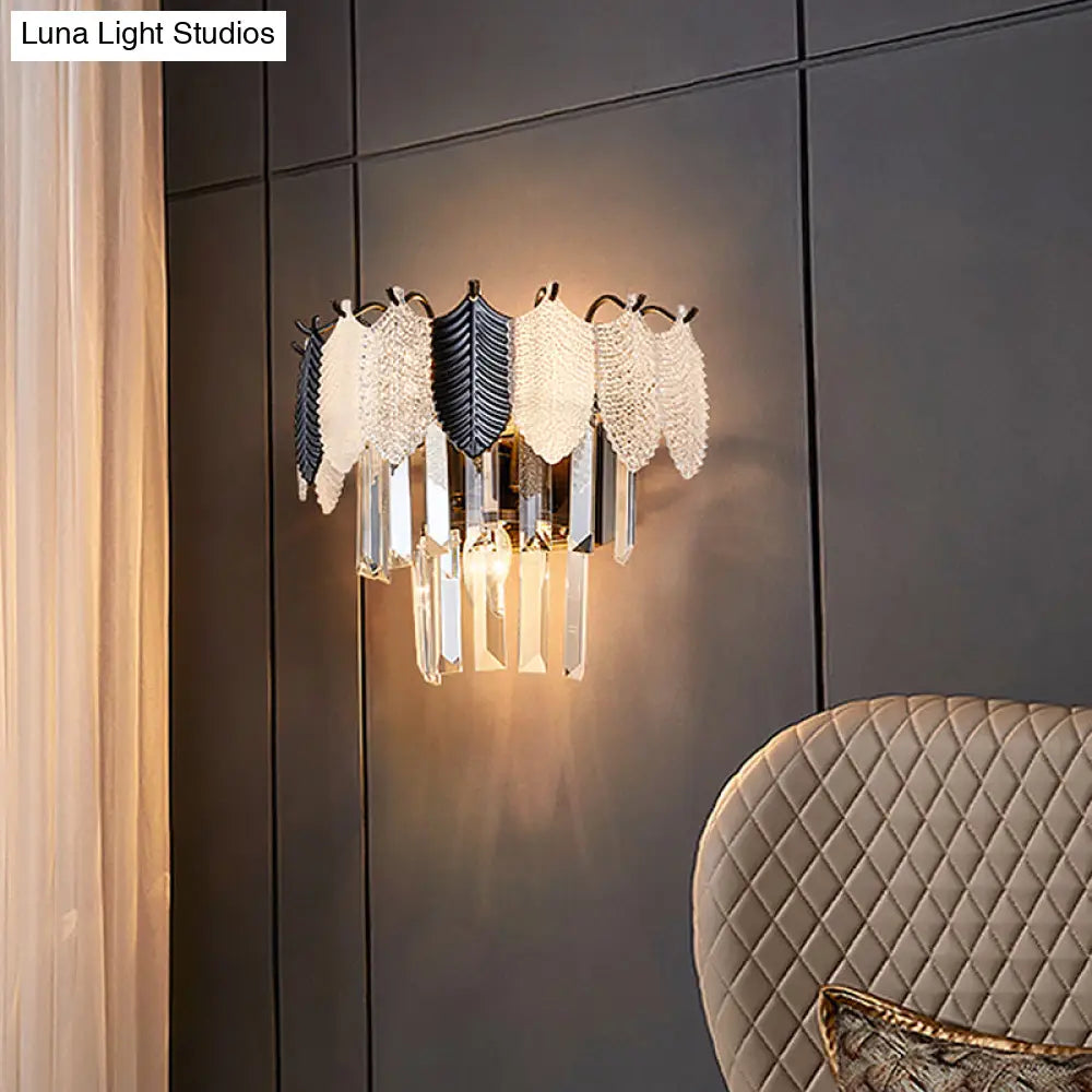 DecorBites™ DecorBites™ Modern 2-Layer Crystal Rectangle Sconce Light Fixture with 3-Head Black and White Wall Lamp