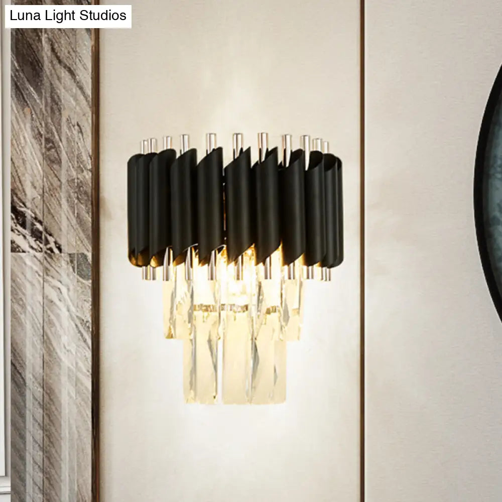 DecorBites™ DecorBites™ Modern 2-Light Clear K9 Crystal Wall Sconce Light Fixture in Black