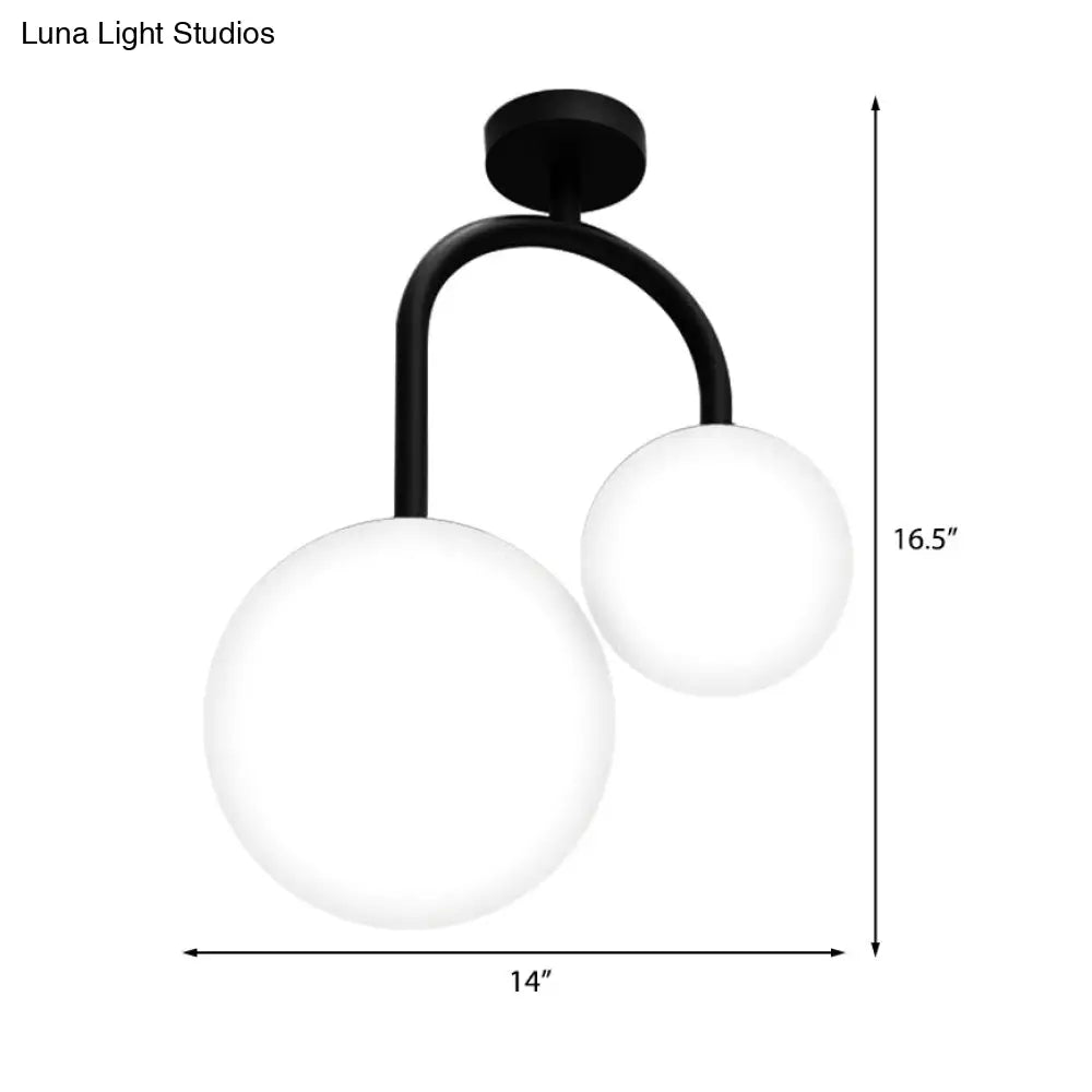 DecorBites™ DecorBites™ Modern 2-Light Semi-Flush Ceiling Fixture with White Glass Lampshade for Bedroom | Semi Mount Lighting