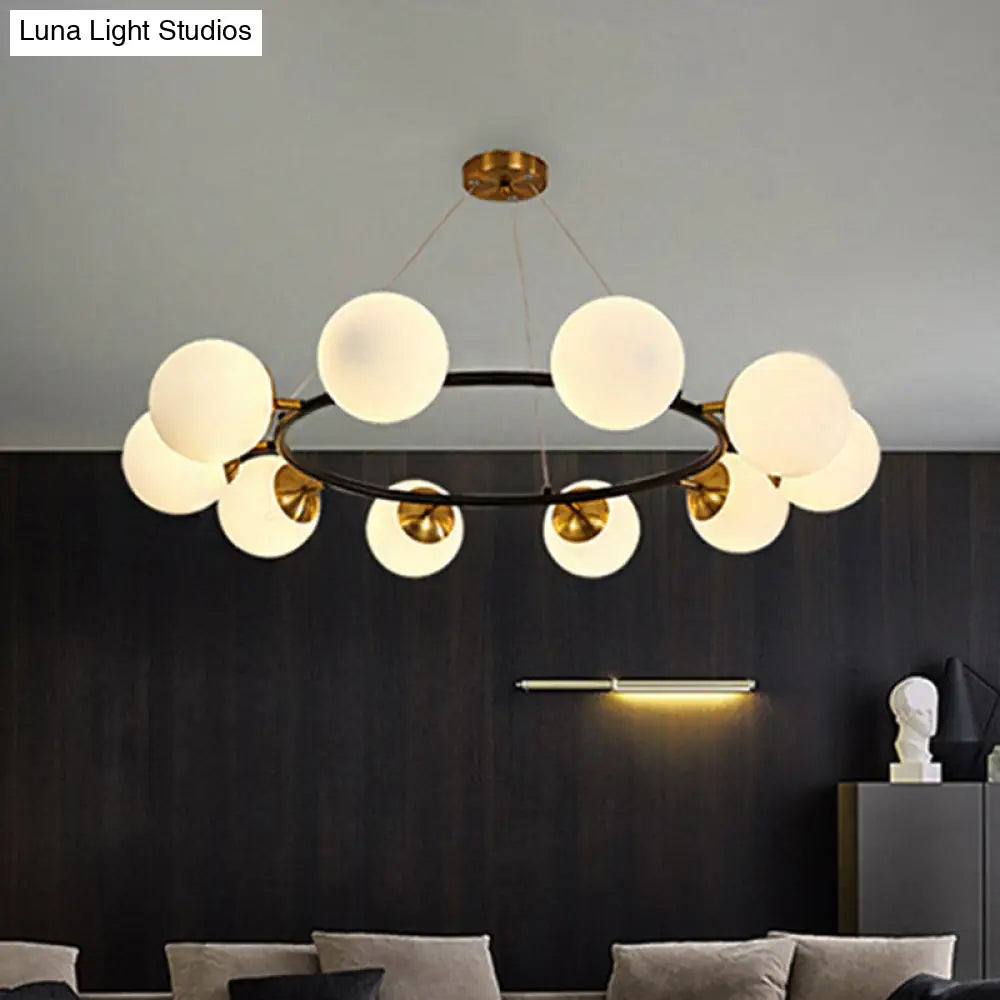 Lámpara de araña moderna de cristal blanco leche de 99 cm de ancho con 10 luces - Techo negro