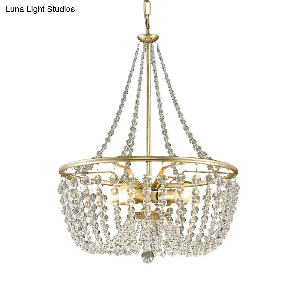 Modern 4-Head Ceiling Chandelier in Gold with Crystal Shade for Living Room