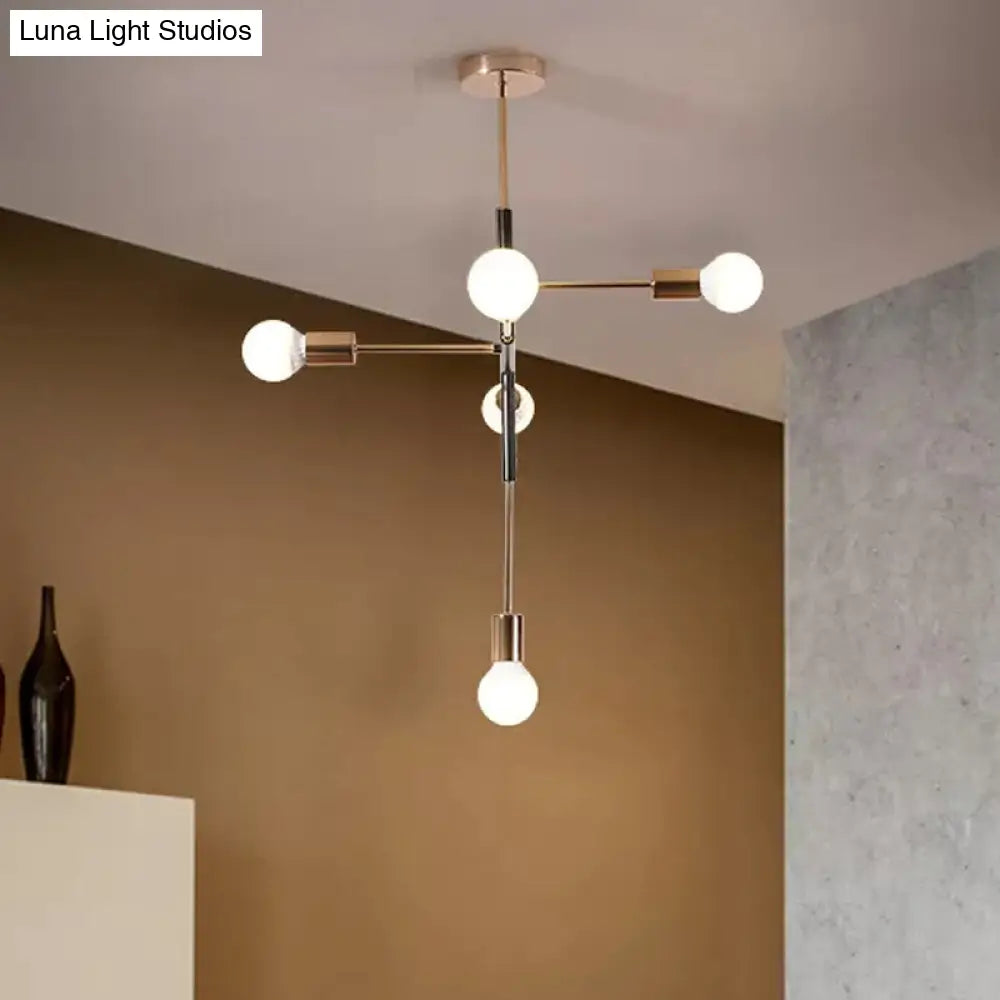 Lámpara de techo moderna rectangular de metal con 5 luces: blanca/negra, bombilla desnuda, para comedor