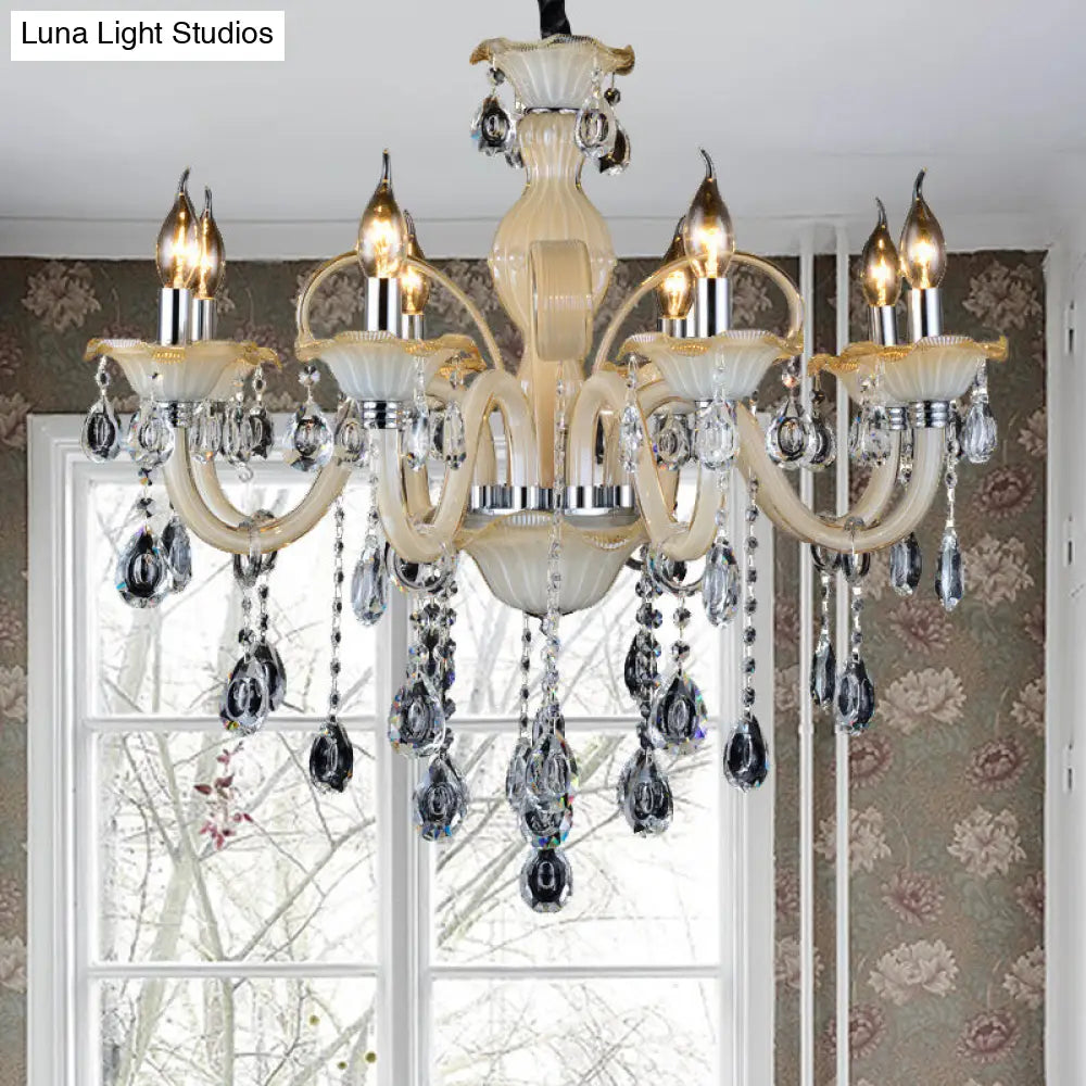 Lámpara de techo moderna de cristal facetado de 6/8/18 luces - Color beige, ideal para sala de estar - Varios tamaños