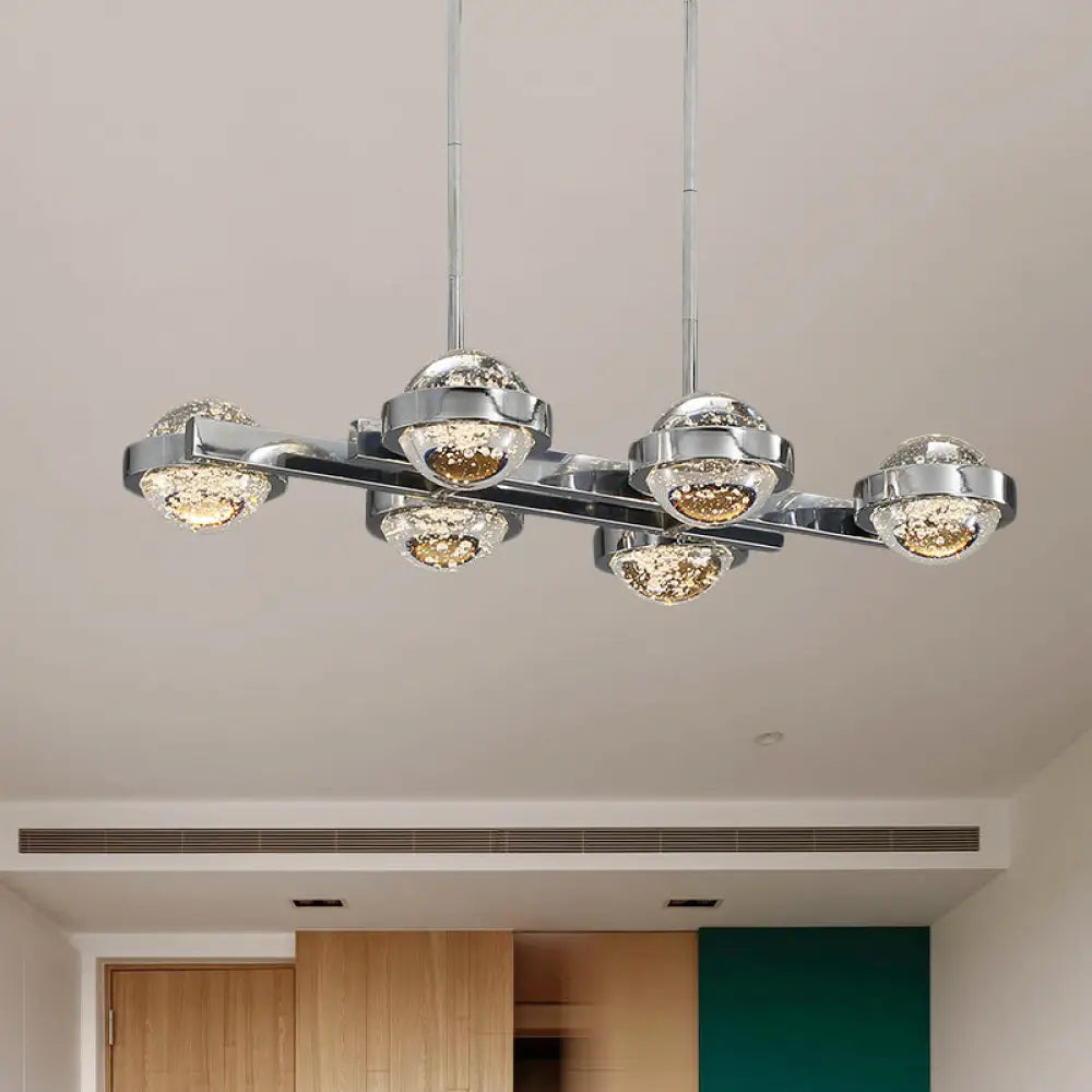 DecorBites™ Modern 6-Head LED Island Lamp with Chrome/Gold Finish & Seedy Crystal Ball - Perfect Over Dining Table Lighting