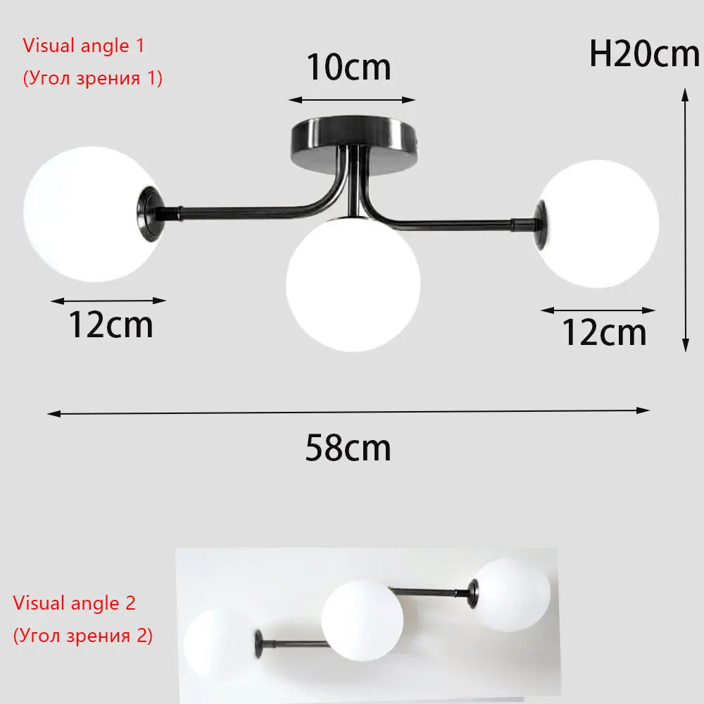 Modern Acrylic Ball Ceiling Light for Home - 3 lamp-Black / Warm White