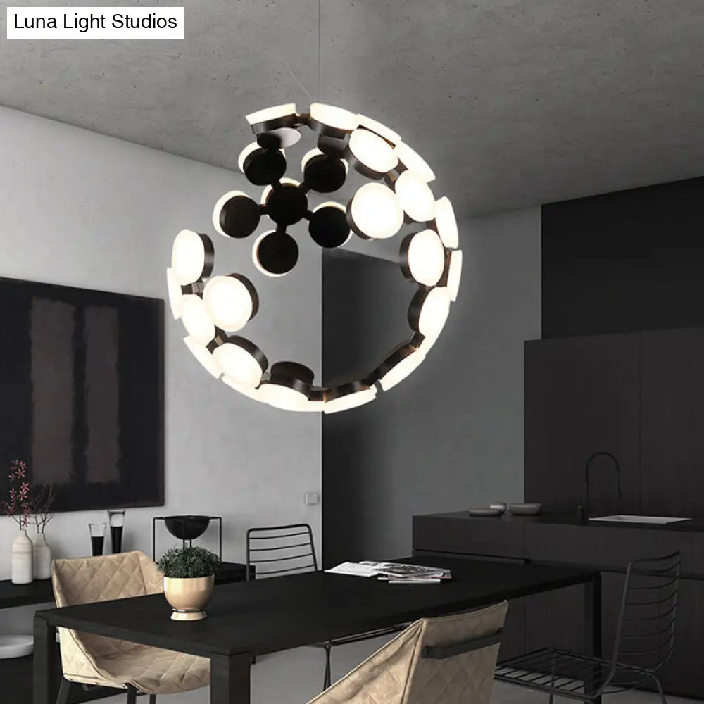 Lámpara de araña moderna acrílica negra con globo LED para iluminación de comedor