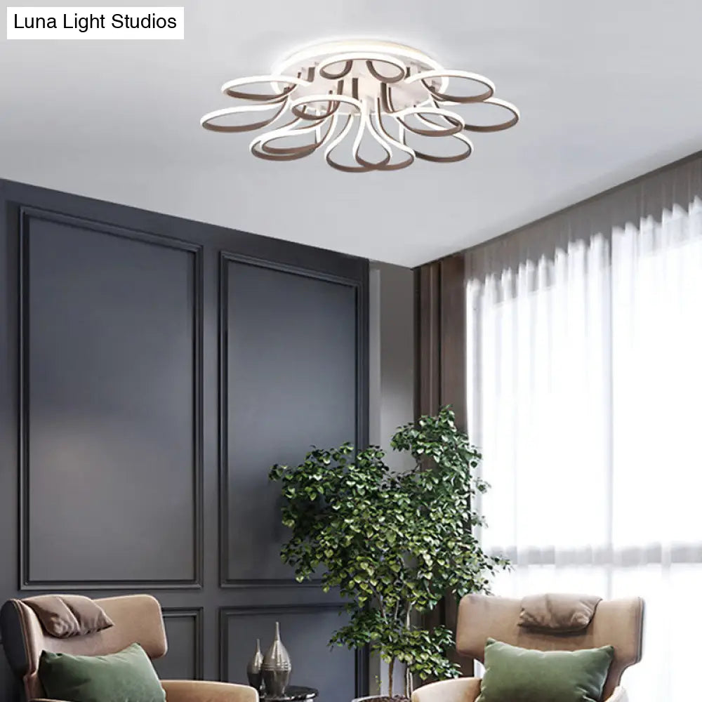 DecorBites™ DecorBites™ Modern Acrylic Flush Mount Ceiling Light Fixture - Bend Design, 9/12 Heads, Brown, 38.5"/46.5" Wide, Warm/White Light