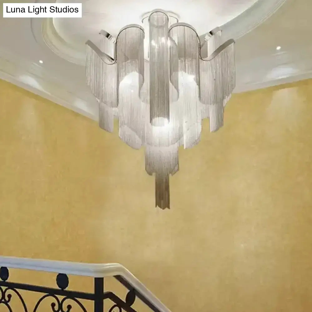 DecorBites™ DecorBites™ Modern Aluminum Tiered Tassel Semi Flush LED Ceiling Lamp for Living Room