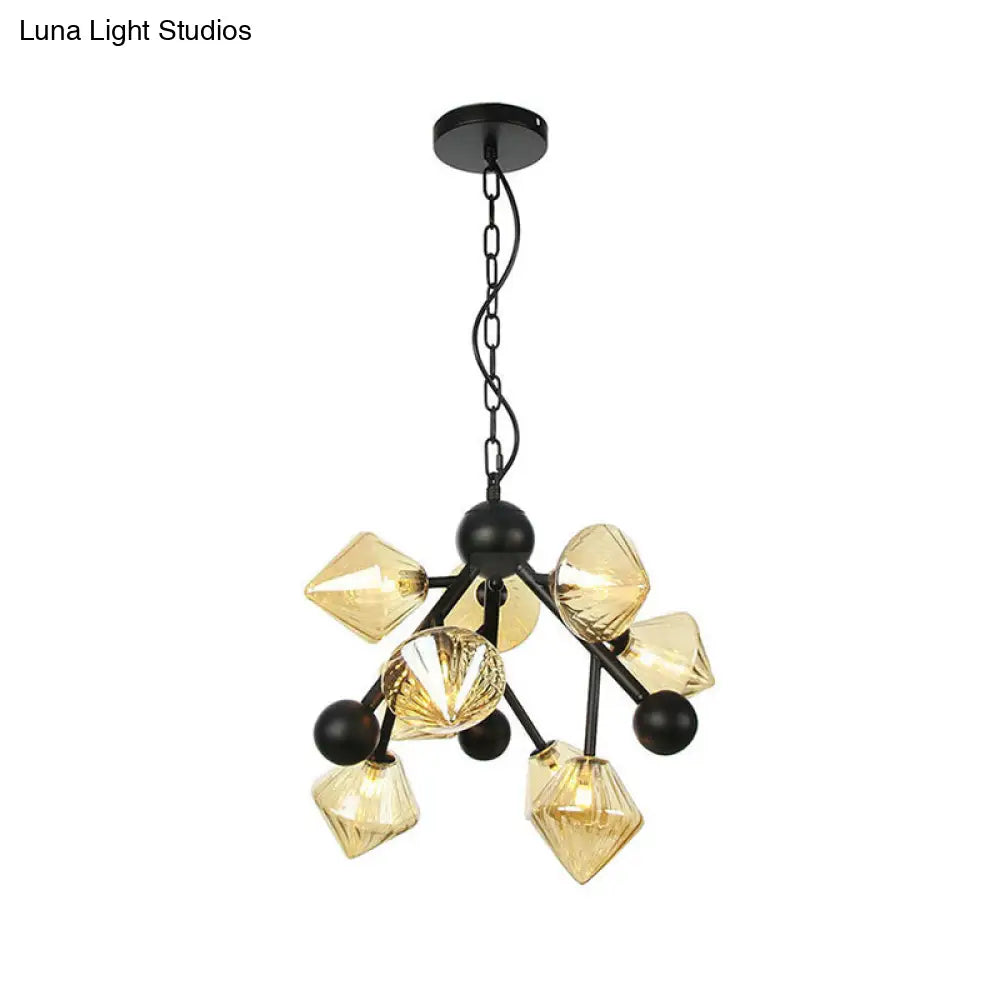 Lámpara de techo piramidal moderna de cristal ámbar - Lámpara colgante de 9 luces para el techo del comedor