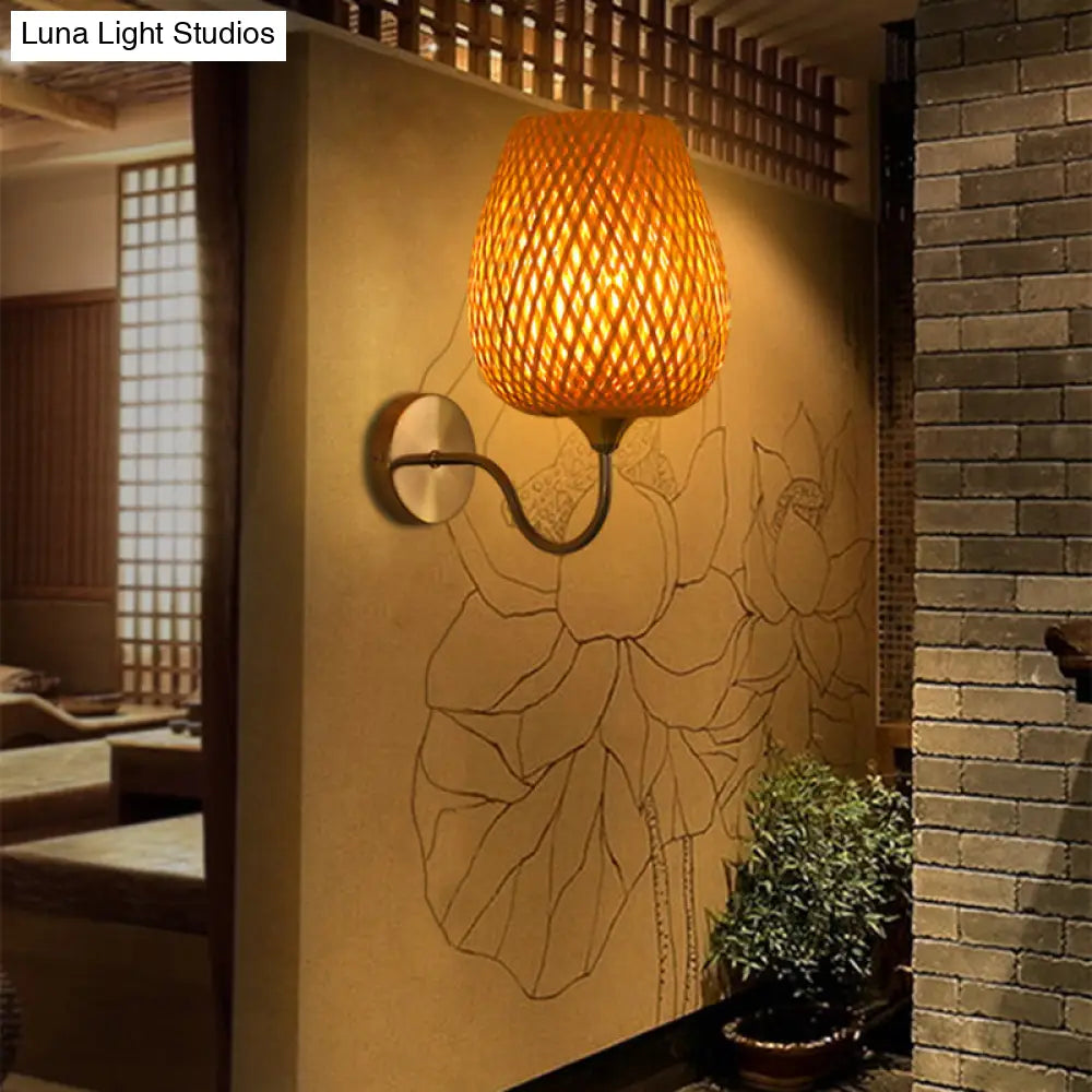 DecorBites™ DecorBites™ Modern Bamboo Wall Sconce with Wood Fixture and Curved Metal Arm