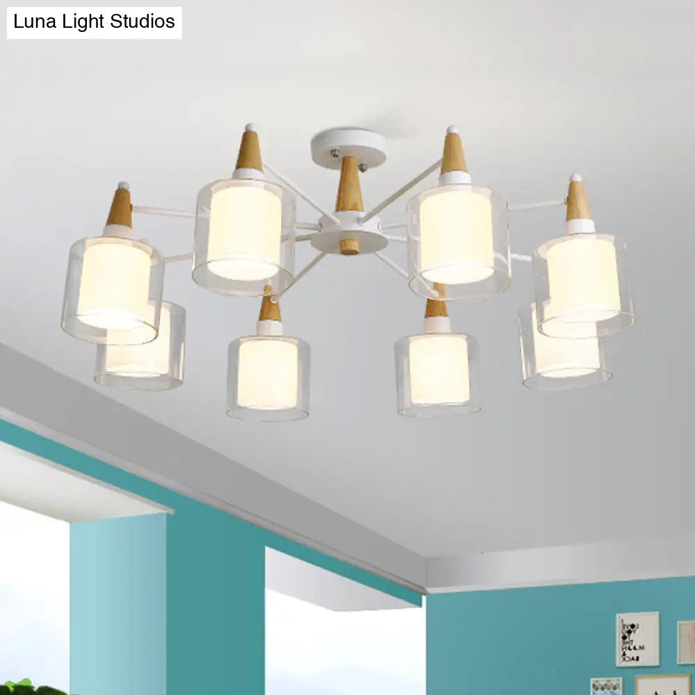 DecorBites™ DecorBites™ Lámpara de techo moderna color beige con 8 cabezales de vidrio transparente y blanco