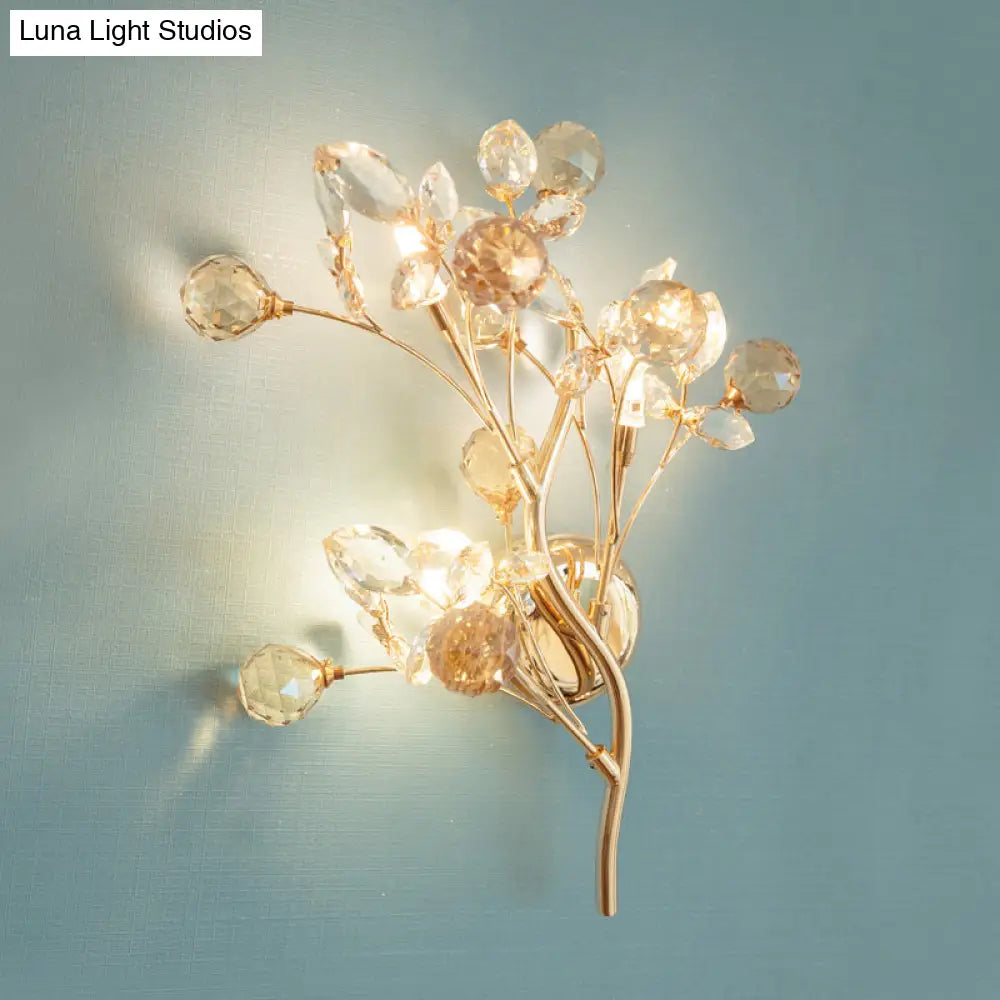 DecorBites™ Aplique de pared moderno con forma de rama, de cristal biselado dorado y 3 cabezales - Elegante lámpara
