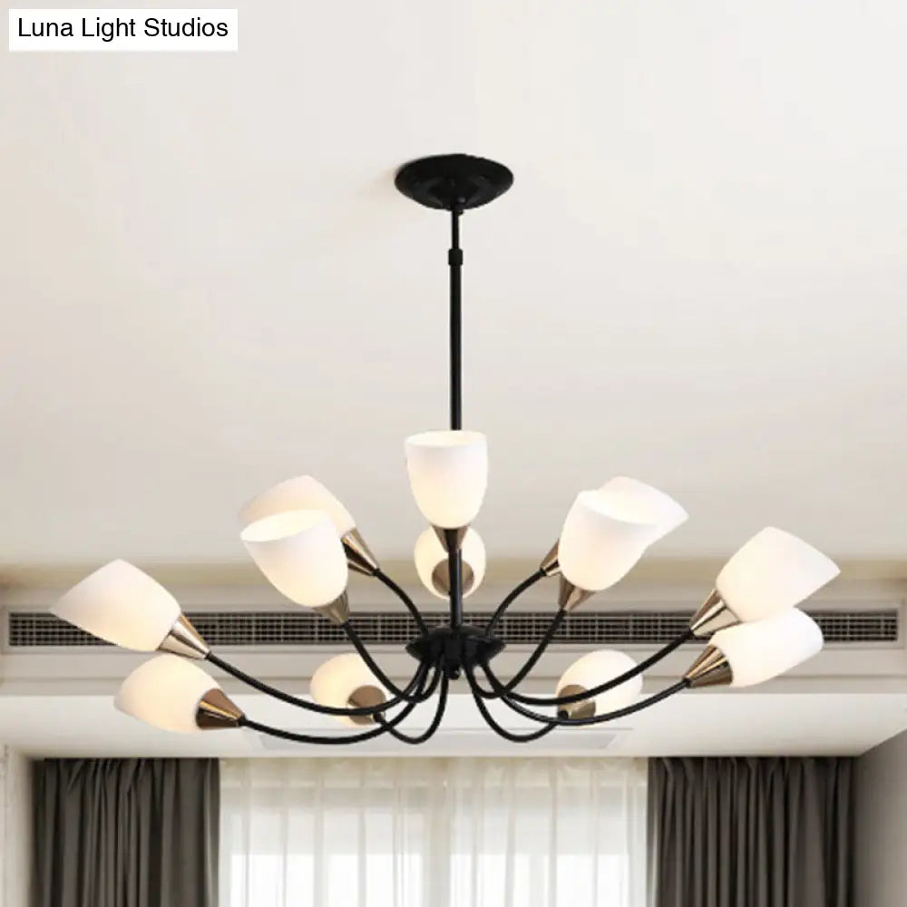 Modern Beveled Glass Chandelier - White & Black Hanging Ceiling Light with Starburst Design | 3/6/8 Heads