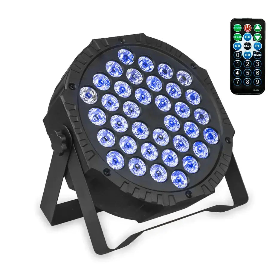 Modern black 36 led rgbw stage par light with 36 blue leds, adjustable stand, and remote control for party rooms