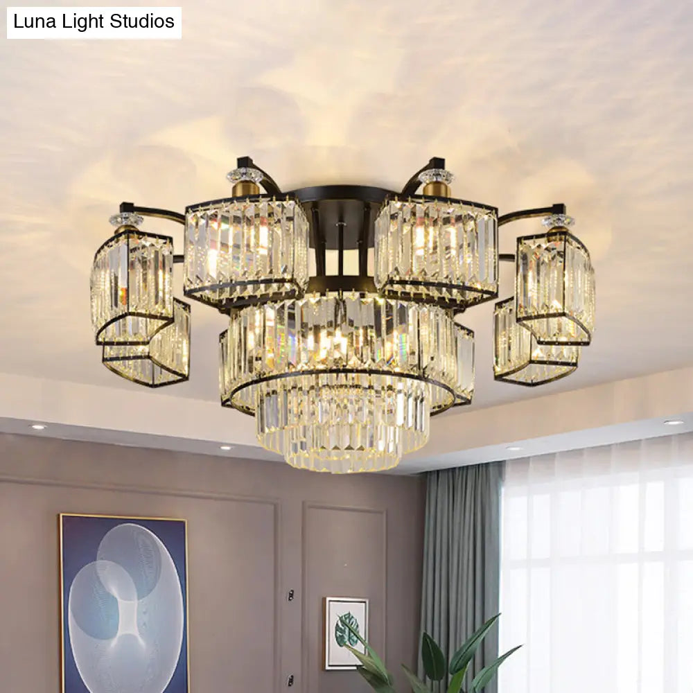 Lámpara de techo empotrada DecorBites™ Modern Black para dormitorio con pantalla de bloques de cristal - Semiempotrada, diseño de 9/12 cabezales