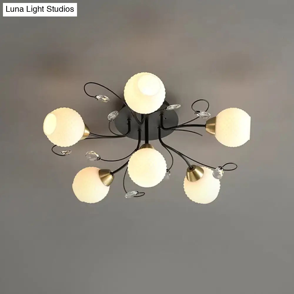 Lámpara de techo moderna DecorBites™ negra con pantalla de cristal opalino - 6 luces, montaje semiempotrado para sala de estar