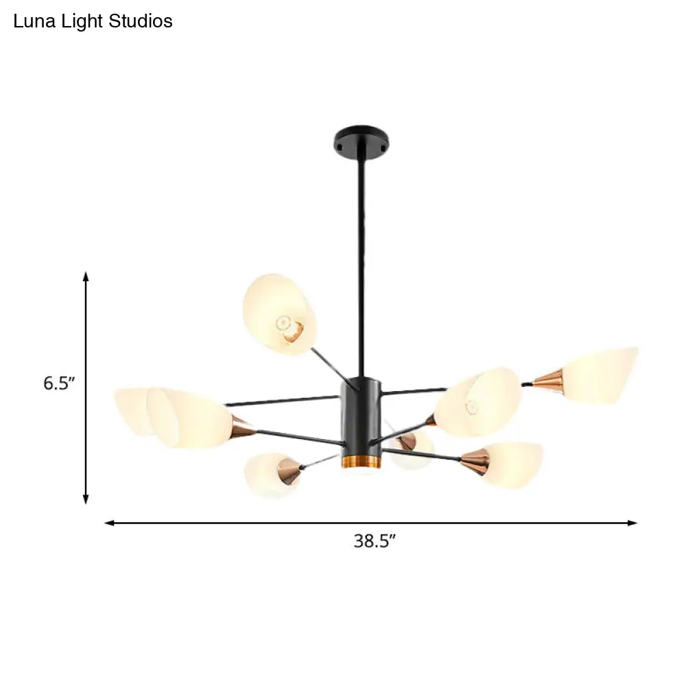 Lámpara de araña moderna negra - Lámpara colgante de salón de 8 luces con pantalla de cristal floral
