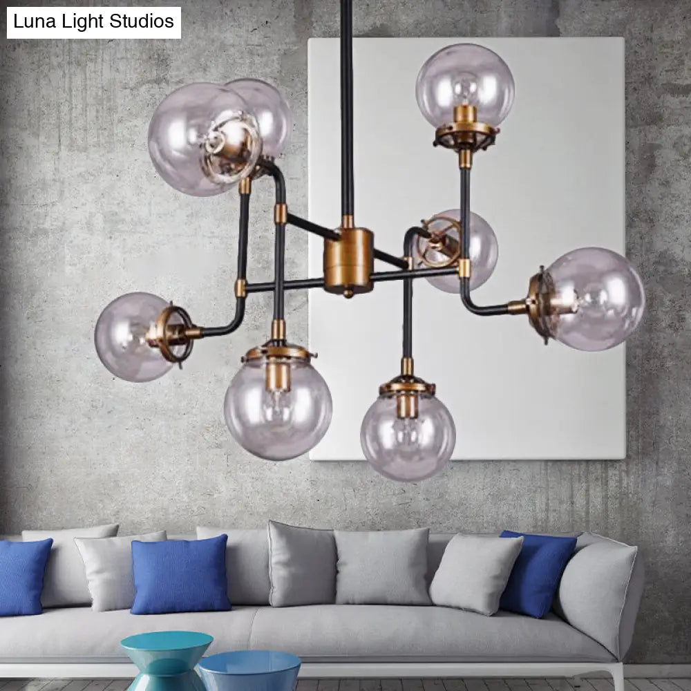 Modern Black Chrome Glass Globe Chandelier Pendant Light - Industrial Style, 8/9 Lights for Living Room