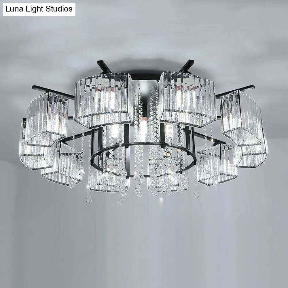DecorBites™ DecorBites™ Modern Black Crystal Block Semi Flush Ceiling Light - Circle Flushmount for Living Room