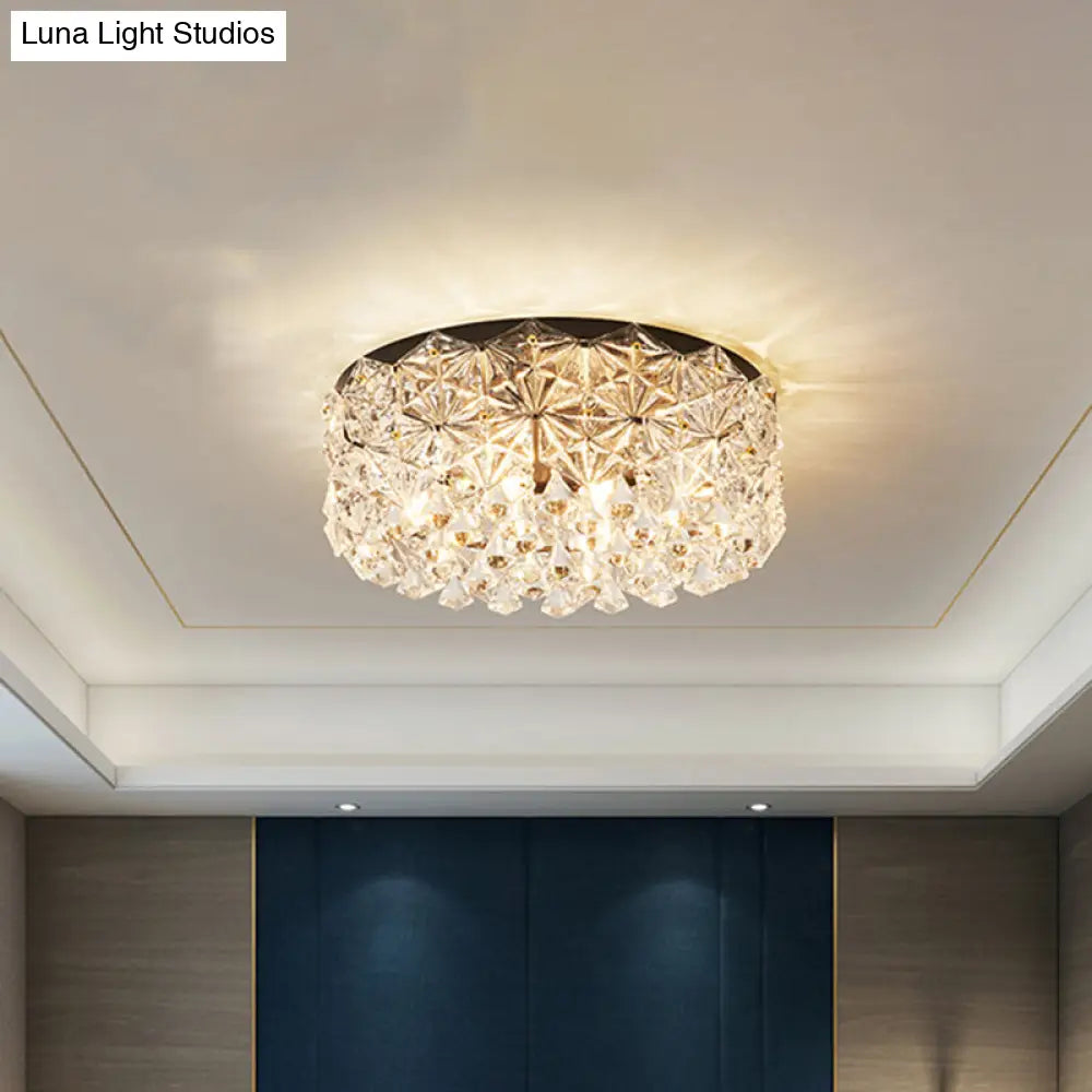 DecorBites™ DecorBites™ Modern Black Drum Ceiling Light Fixture with Hexagon Crystals - Flush Mount Lamp, 18"/21.5" W