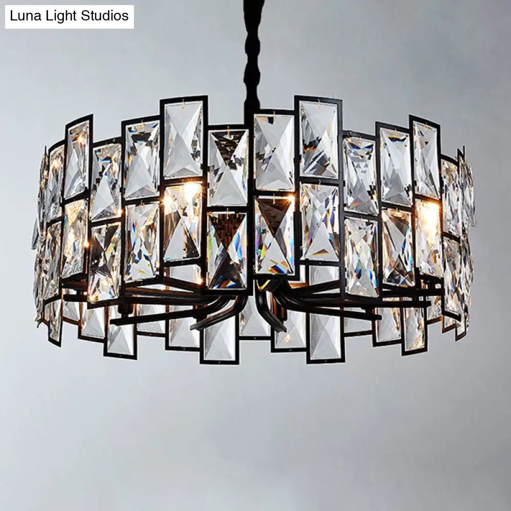 Modern Black Drum Crystal Pendant Light for Living Room - 6-Light Chandelier