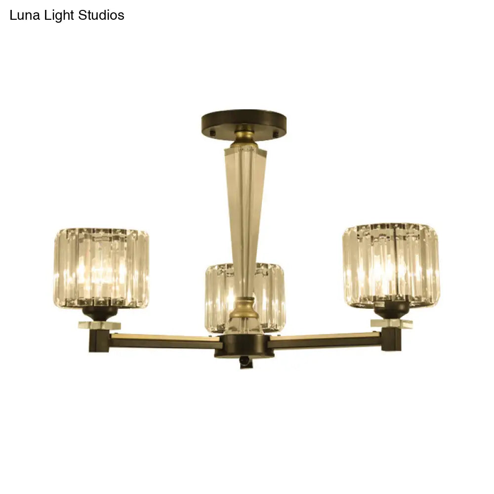 DecorBites™ DecorBites™ Modern Black Flush Light Fixture with Clear Crystal Blocks and 3 Bulbs