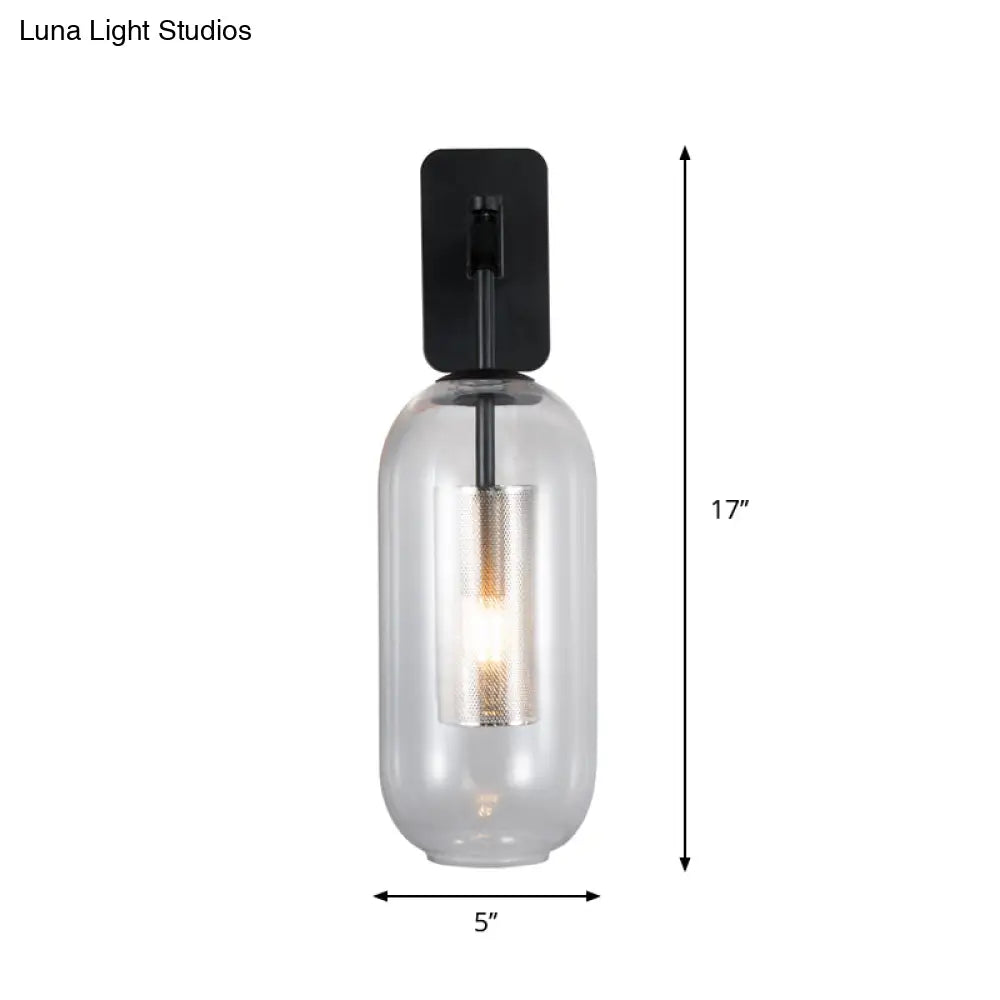 DecorBites™ DecorBites™ Modern Black Glass Wall Light Sconce - Single Light, Pill Shape Design
