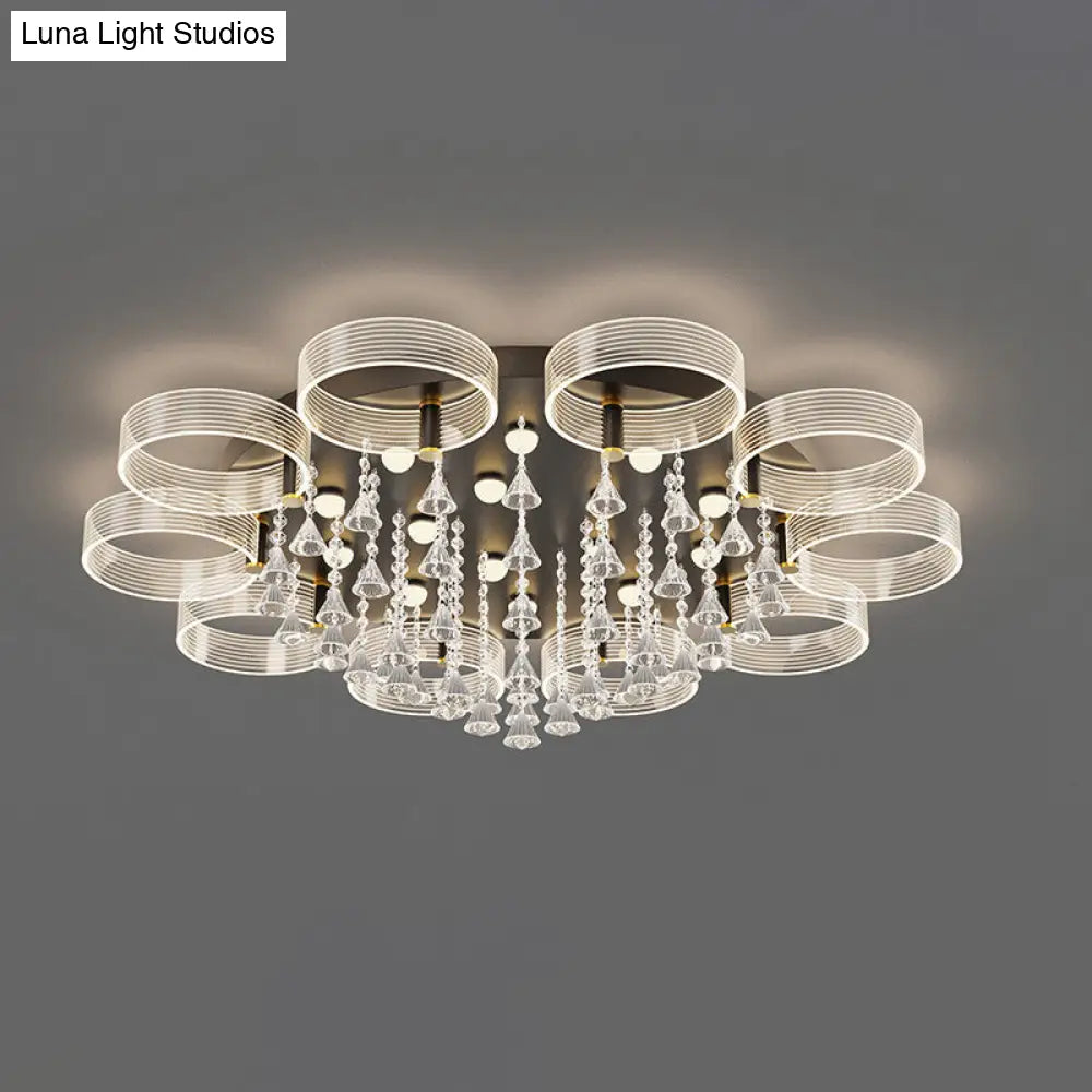 DecorBites™ DecorBites™ Modern Black-Gold LED Ceiling Light with Flower Design - Acrylic Round Semi Mount
