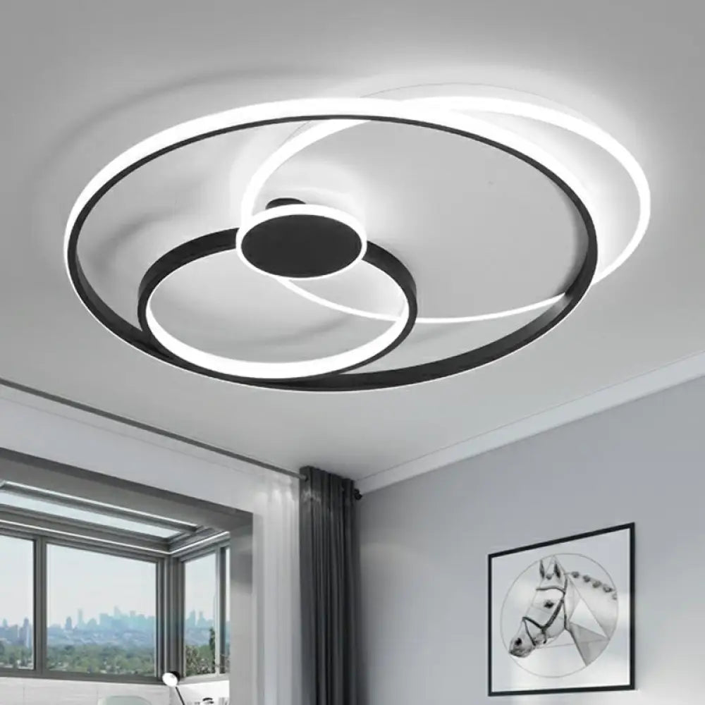 DecorBites™ DecorBites™ Modern Black LED Ceiling Flush Light for Bedroom - Simple Style Metal Semi-Mount Fixture
