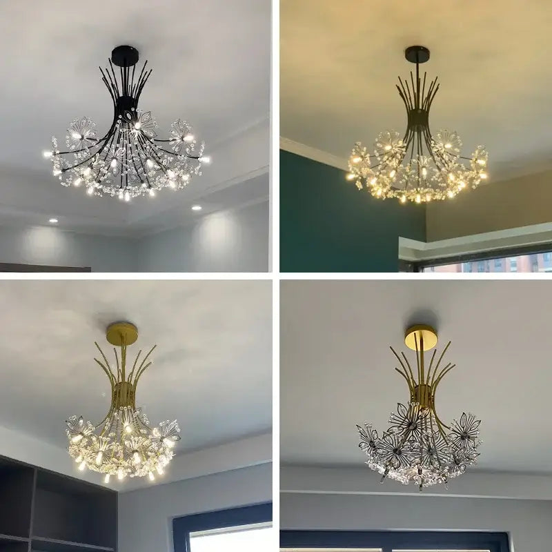 Modern black metal dandelion chandelier with clear crystal accents and multiple bulbs for elegant living room decorbites dandelion chandelier