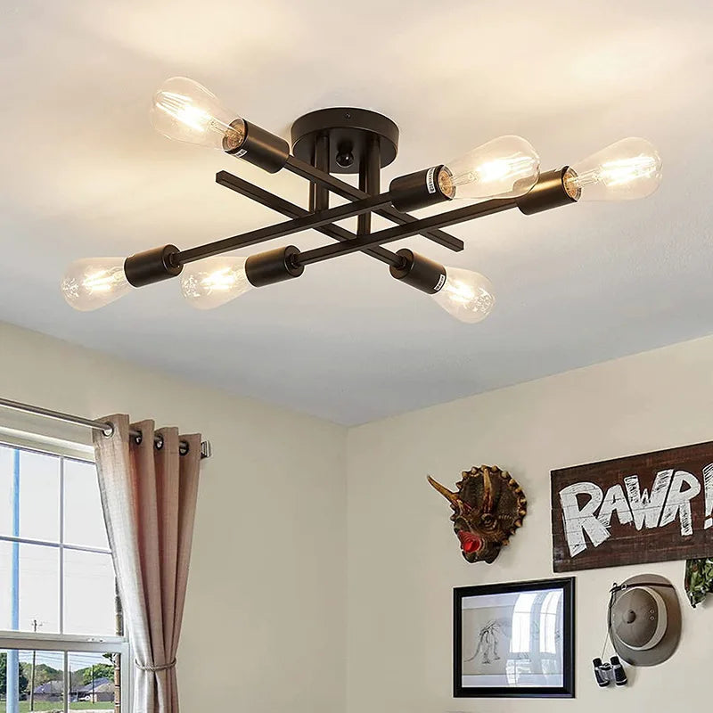 Modern Black Sputnik Chandelier Flush Mount - Chandelier