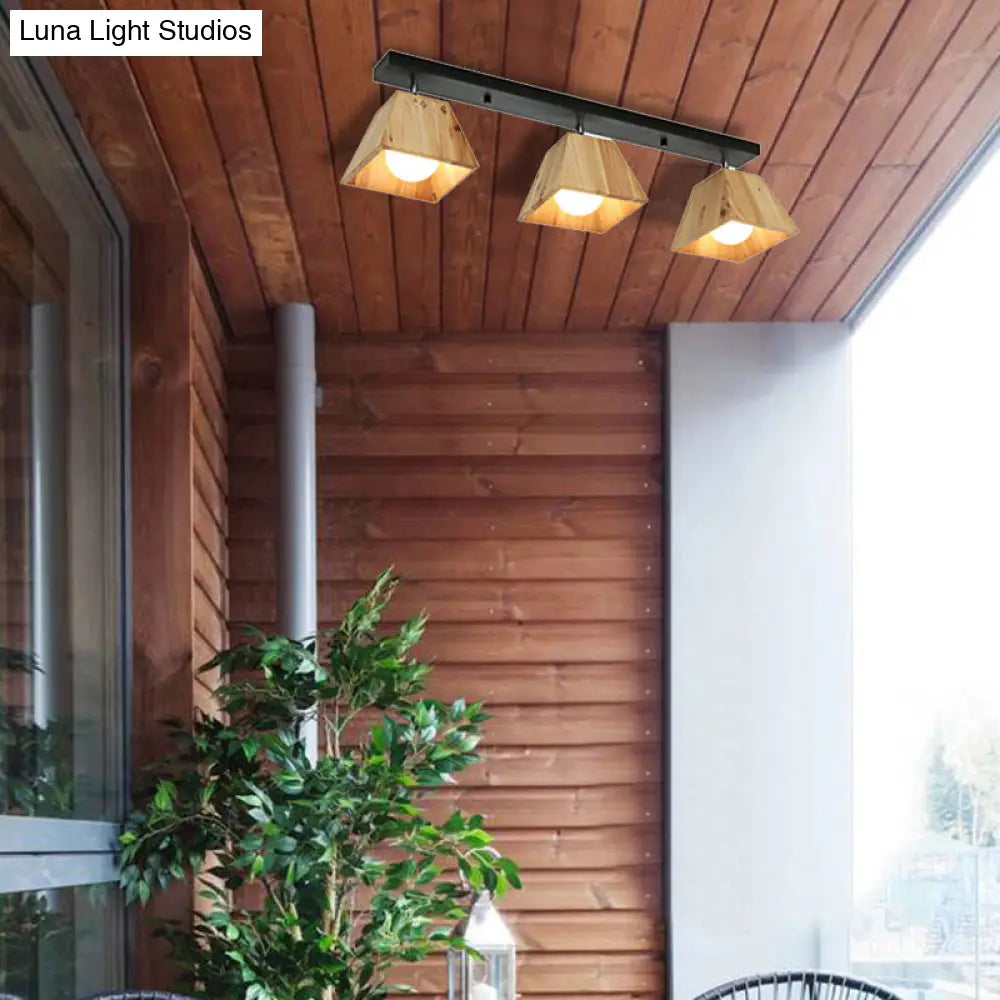 DecorBites™ DecorBites™ Modern Black/White Linear Semi Flushmount Lamp with Trapezoid Wooden Shade