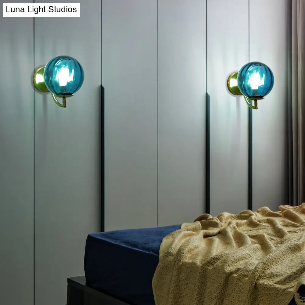 DecorBites™ DecorBites™ Modern Blue Ribbed Glass Bedroom Wall Sconce Light Fixture