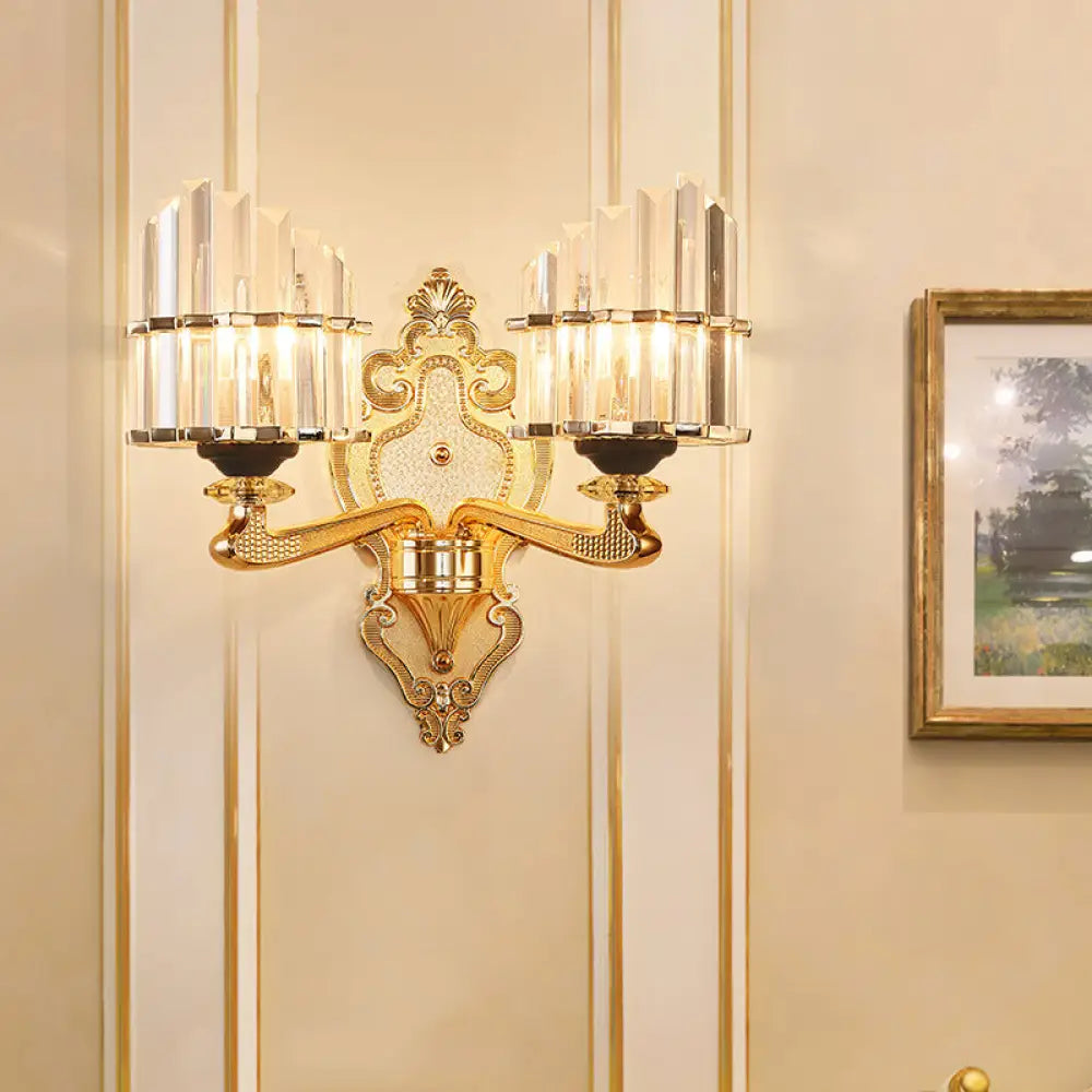 DecorBites™ DecorBites™ Modern Brass Crystal Block Wall Light Sconce with Carved Backplate