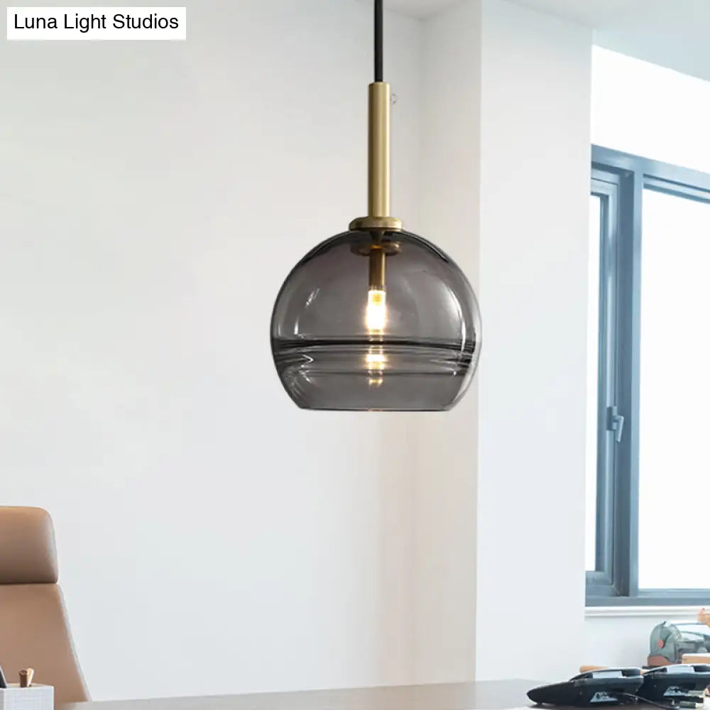 Lámpara colgante moderna de latón con pantalla de cristal transparente/gris ahumado con volantes - 1 luz para sala de estar