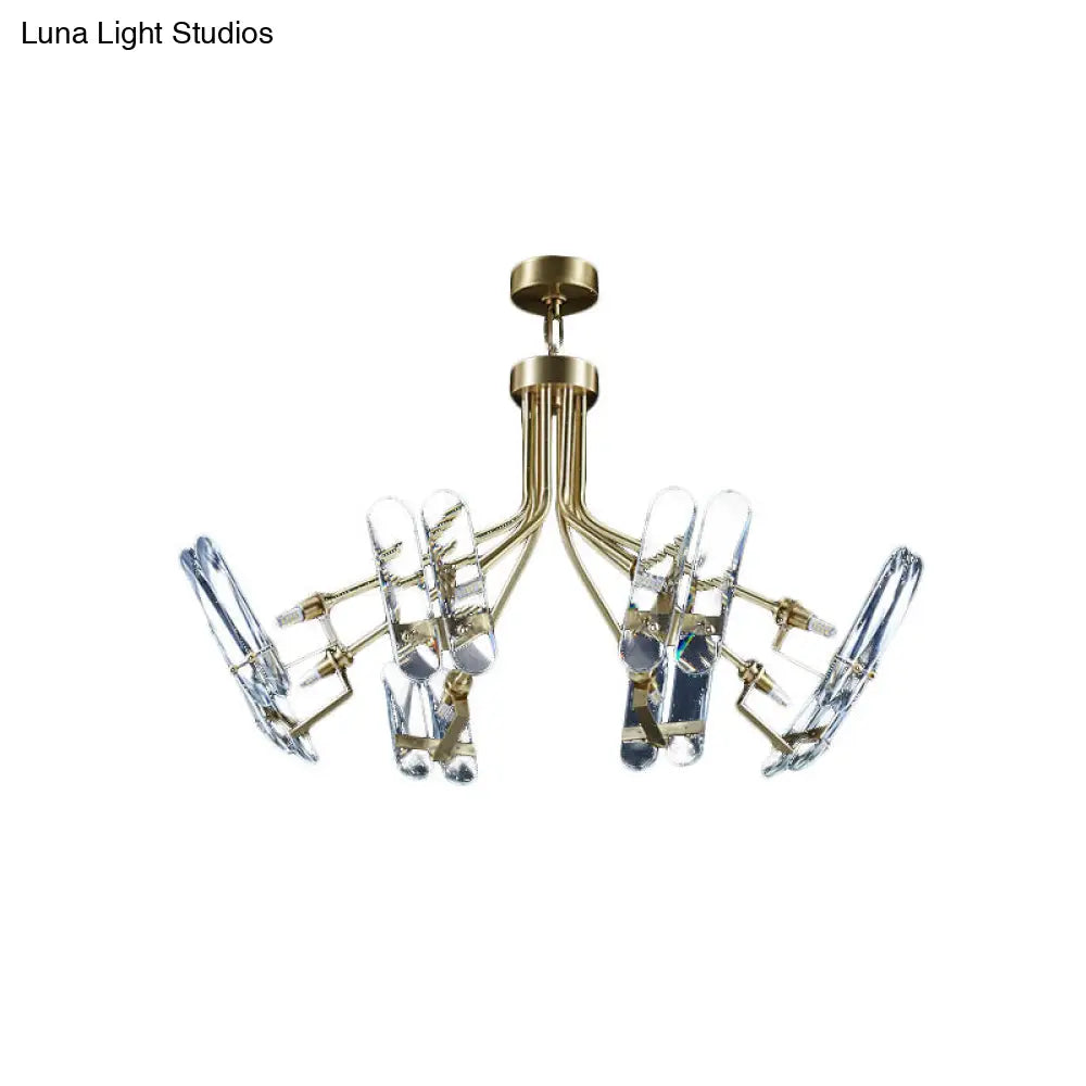 DecorBites™ DecorBites™ Modern Brass Semi Flush Sputnik Ceiling Light with 8 Clear Crystal Bulbs for Bedroom
